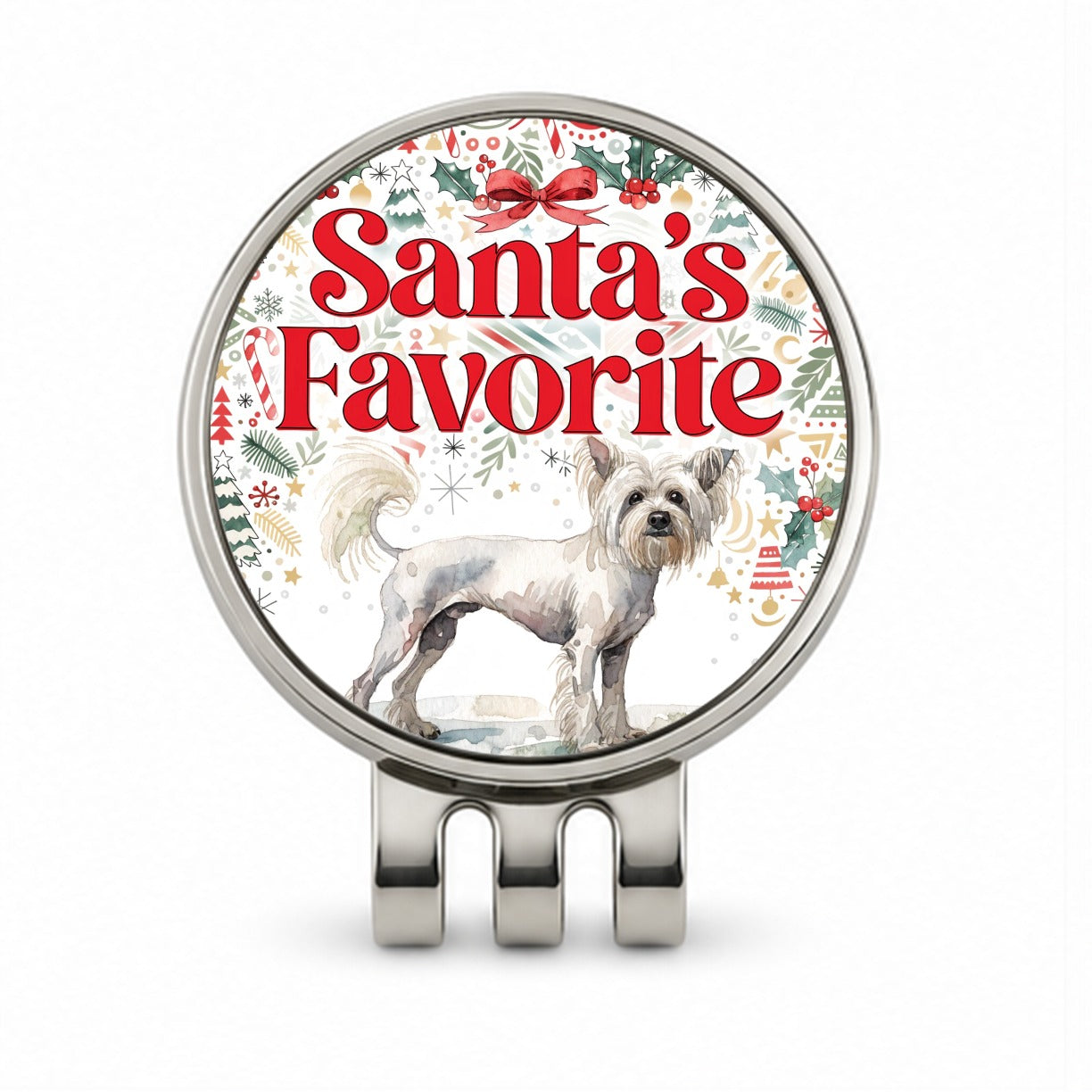Chinese Crested Dog Christmas Santa's Favorite Golf Hat Clip with Ball Marker