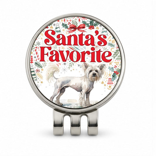 Chinese Crested Dog Christmas Santa's Favorite Golf Hat Clip with Ball Marker