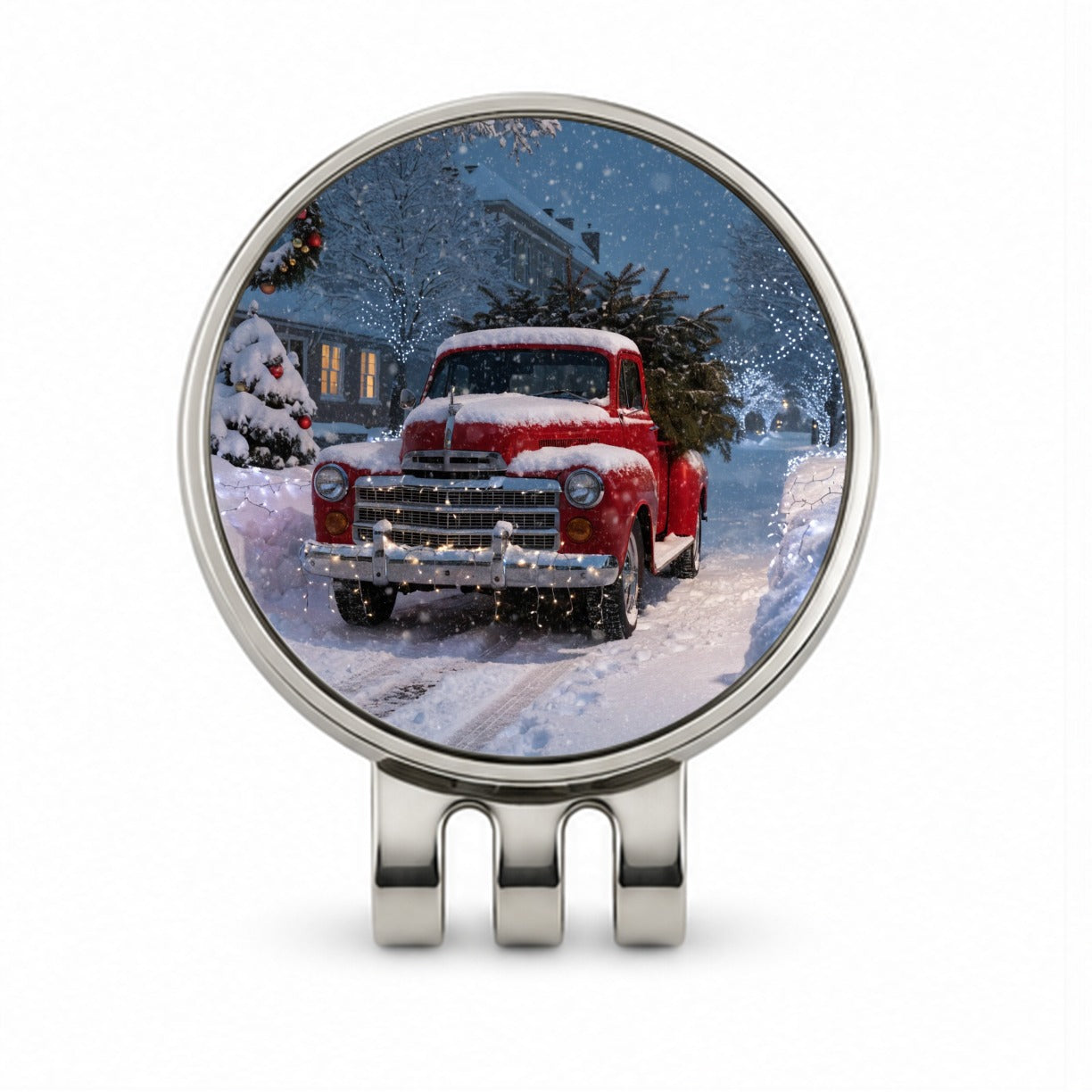 Christmas Tree In Red Truck Golf Hat Clip with Ball Marker