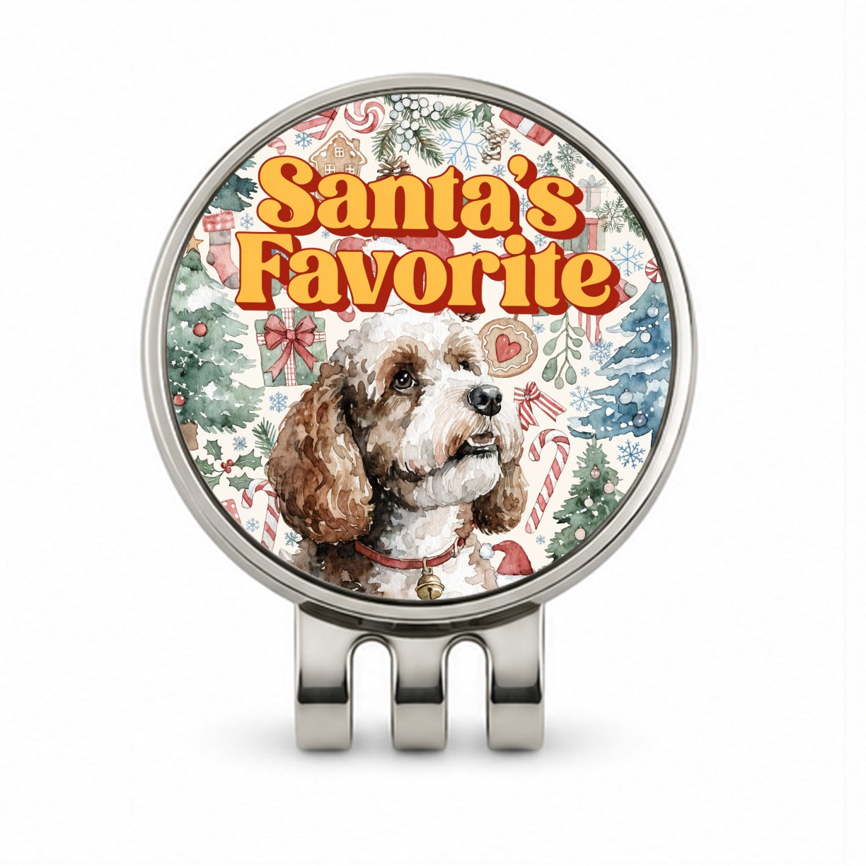 Cockapoo Dog Christmas Santa's Favorite Golf Hat Clip with Ball Marker