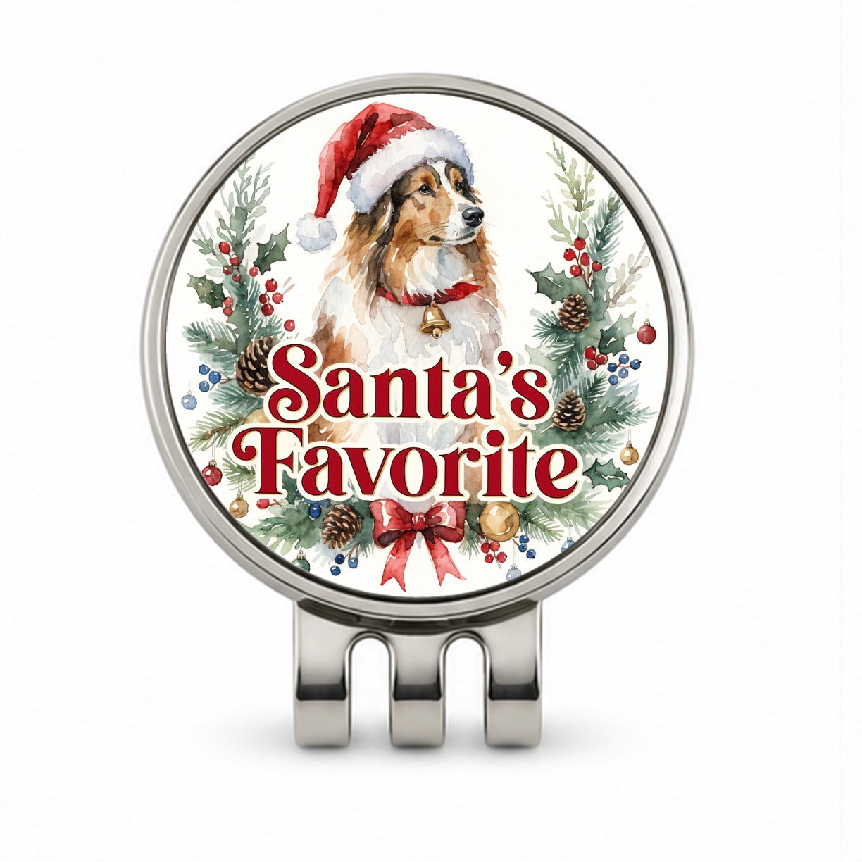Collie Dog Christmas Santa's Favorite Golf Hat Clip with Ball Marker