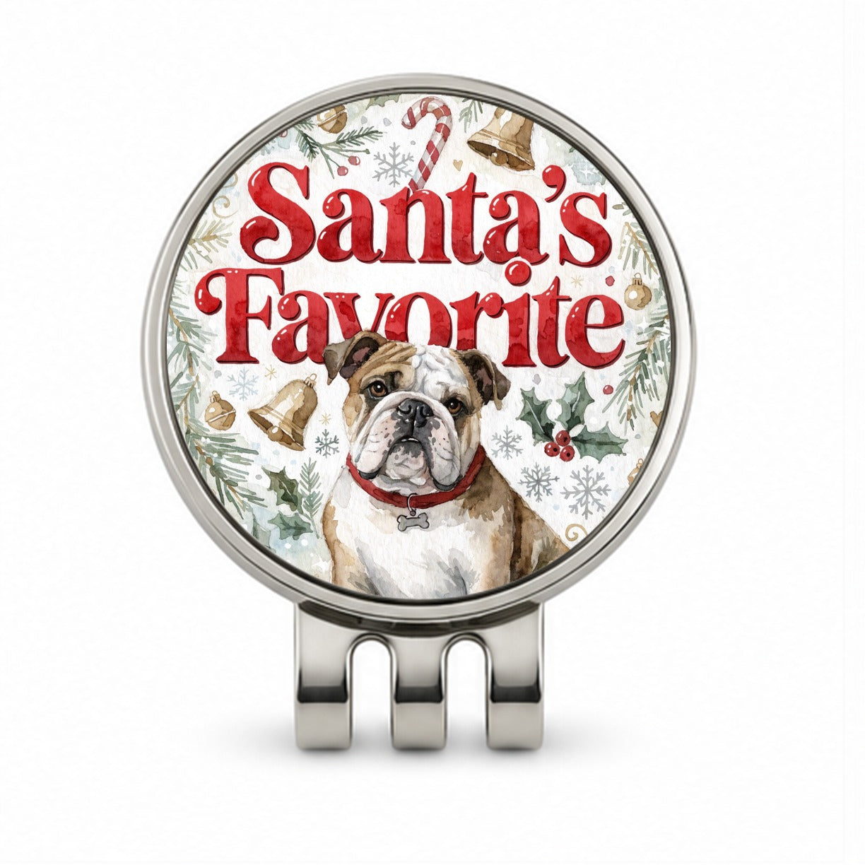 English Bulldog Christmas Santa's Favorite Golf Hat Clip with Ball Marker