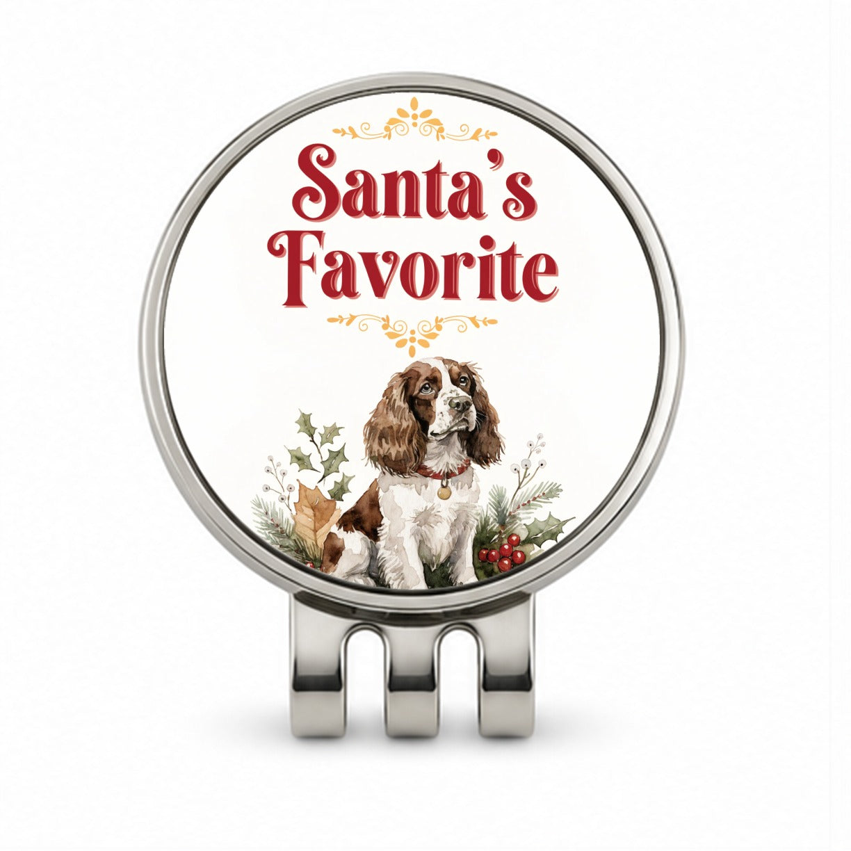 English Springer Spaniel Dog Christmas Santa's Favorite Golf Hat Clip with Ball Marker