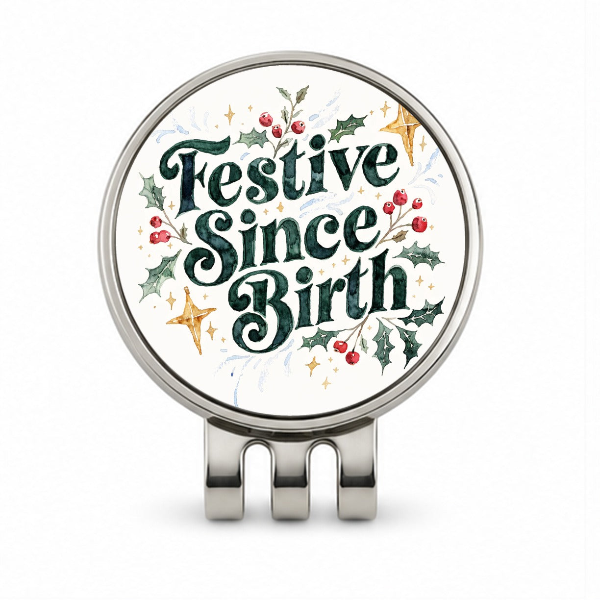 Festive Since Birth Christmas Script Golf Hat Clip with Ball Marker
