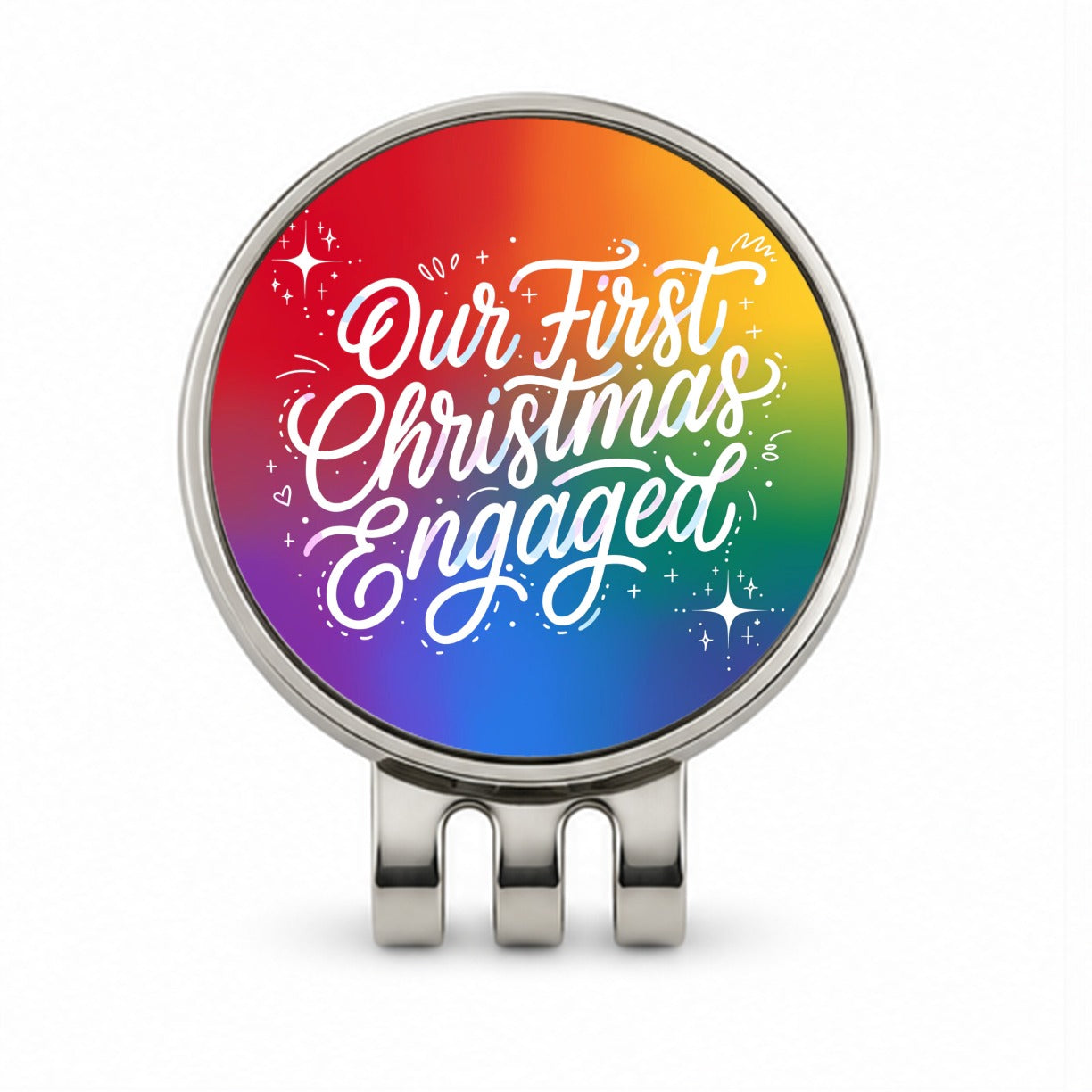 First Christmas Engaged Pride LGBTQ Rainbow Golf Hat Clip with Ball Marker