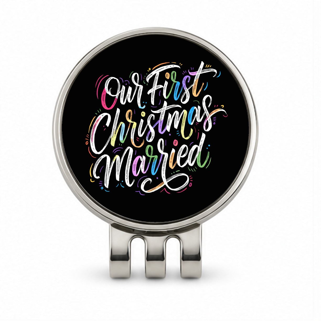 First Christmas Married Elegant Black Golf Hat Clip with Ball Marker