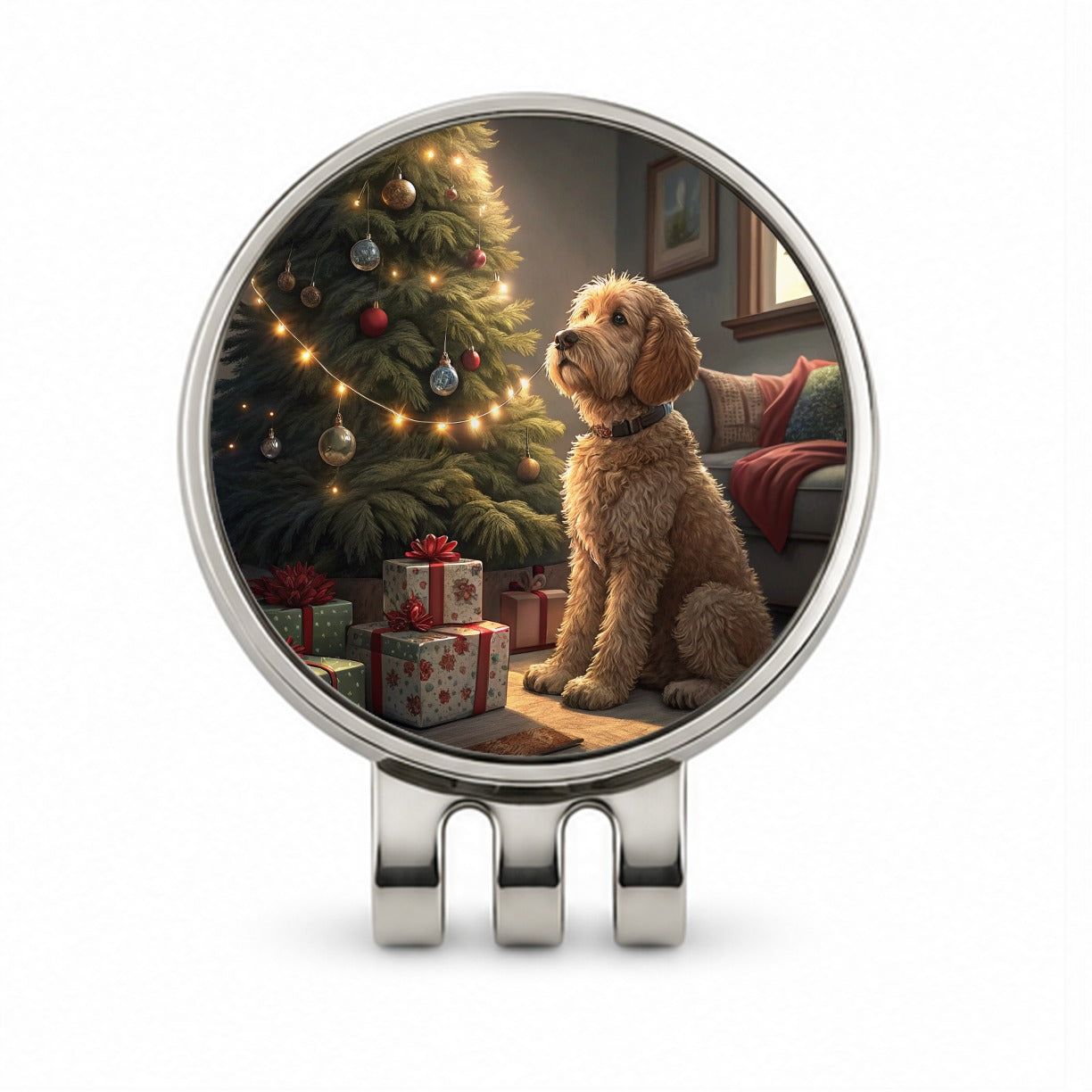 Goldendoodle Sitting Christmas Golf Hat Clip with Ball Marker