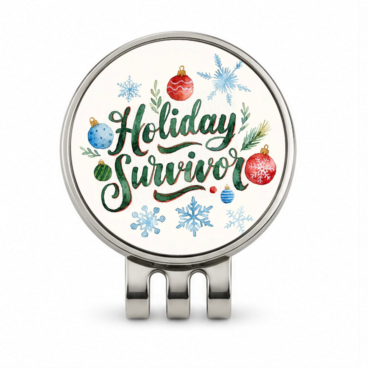Holiday Survivor Christmas Green Script Golf Hat Clip with Ball Marker