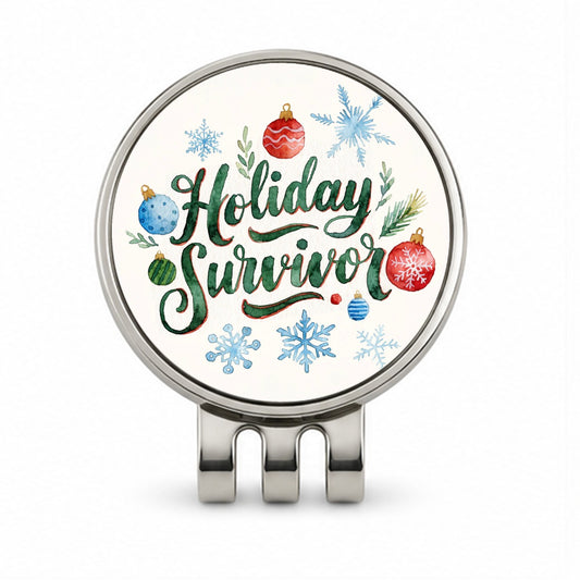 Holiday Survivor Christmas Green Script Golf Hat Clip with Ball Marker