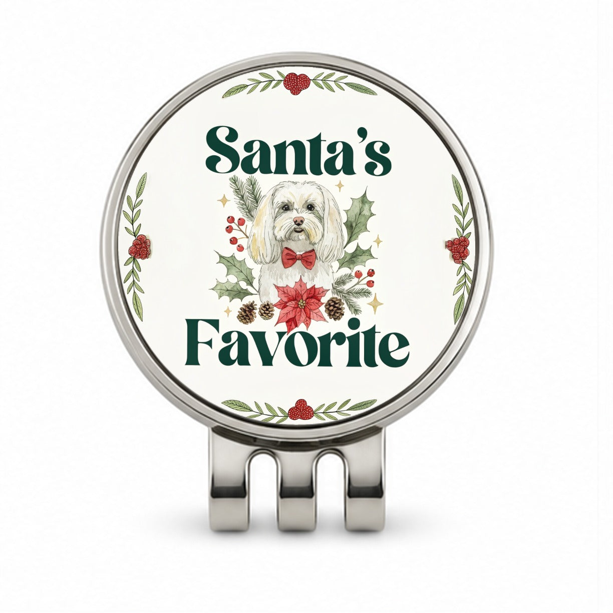 Maltese Dog Christmas Santa's Favorite Golf Hat Clip with Ball Marker