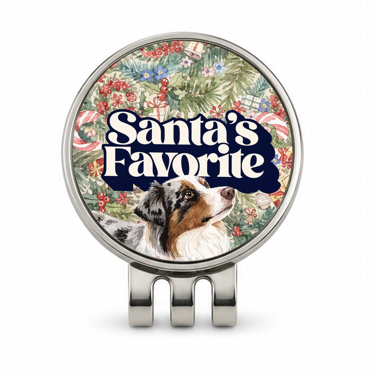 Miniature Australian Shepherd Mini Aussie Dog Christmas Santa's Favorite Golf Hat Clip with Ball Marker