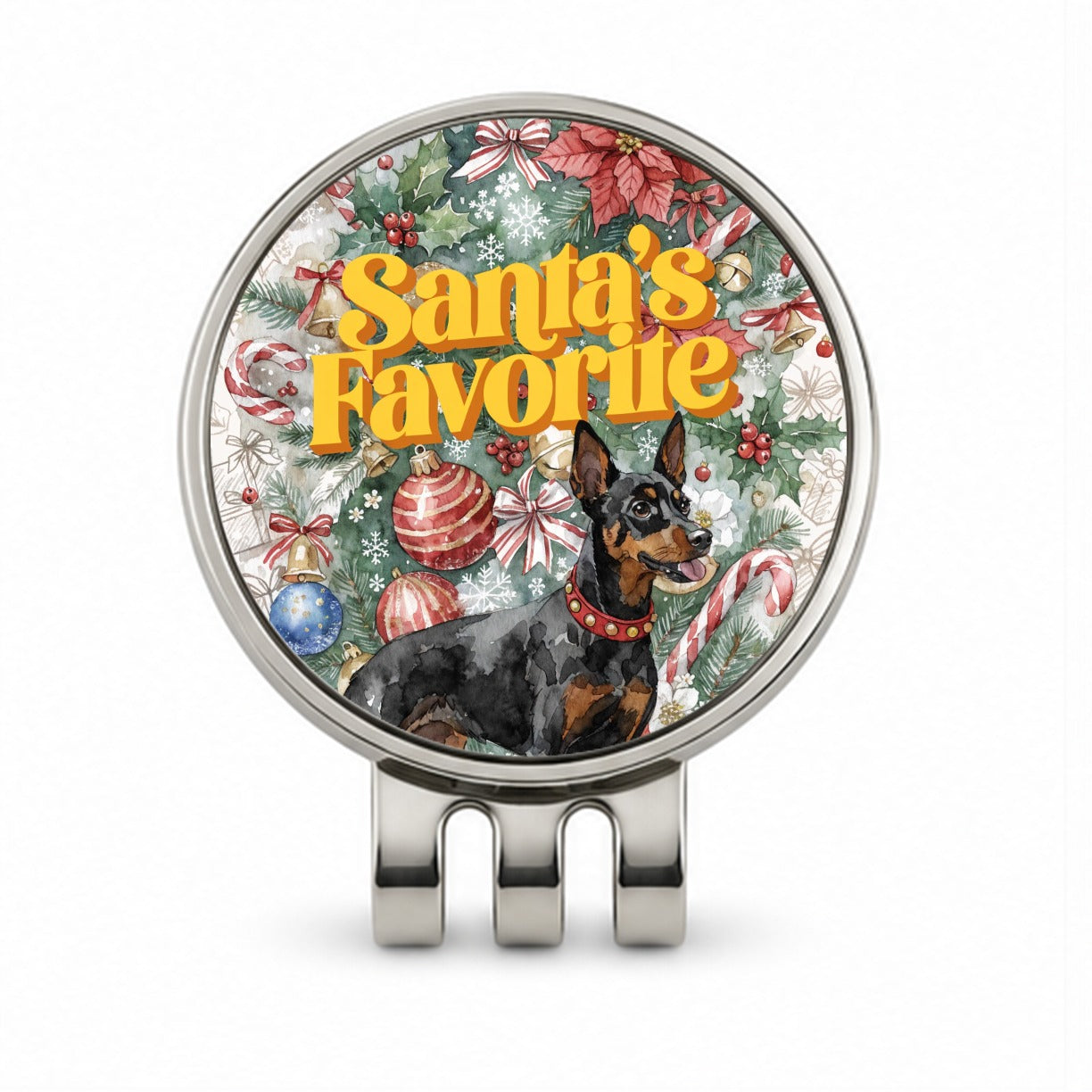 Miniature Pinscher Dog Christmas Santa's Favorite Golf Hat Clip with Ball Marker