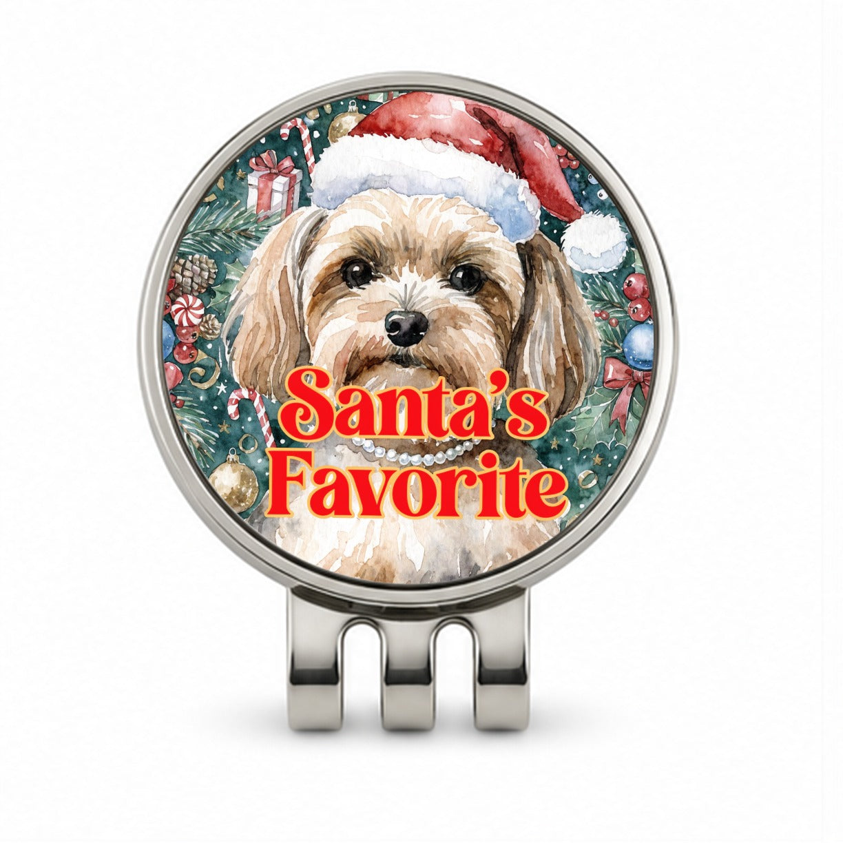 Morkie Dog Christmas Santa's Favorite Golf Hat Clip with Ball Marker