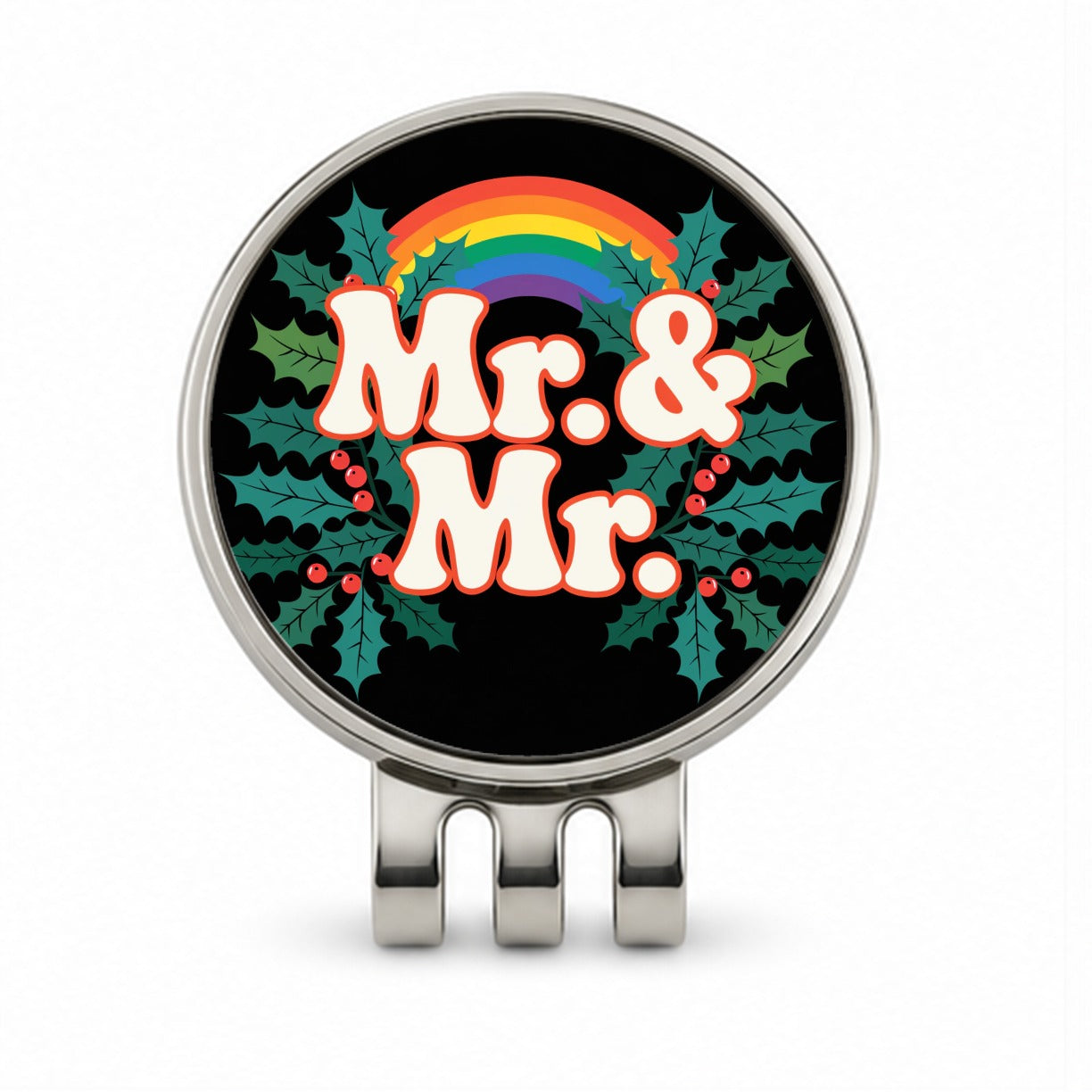 Mr and Mr Pride Gay Rainbow Christmas Bold Golf Hat Clip with Ball Marker