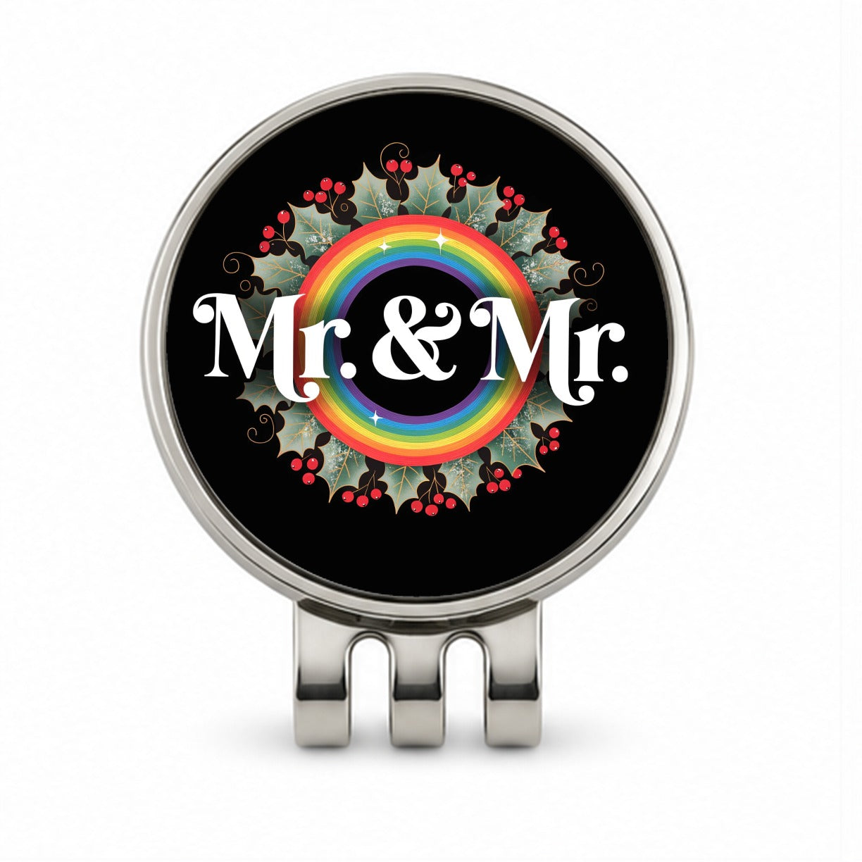 Mr and Mr Pride Gay Rainbow Christmas Wreath Golf Hat Clip with Ball Marker