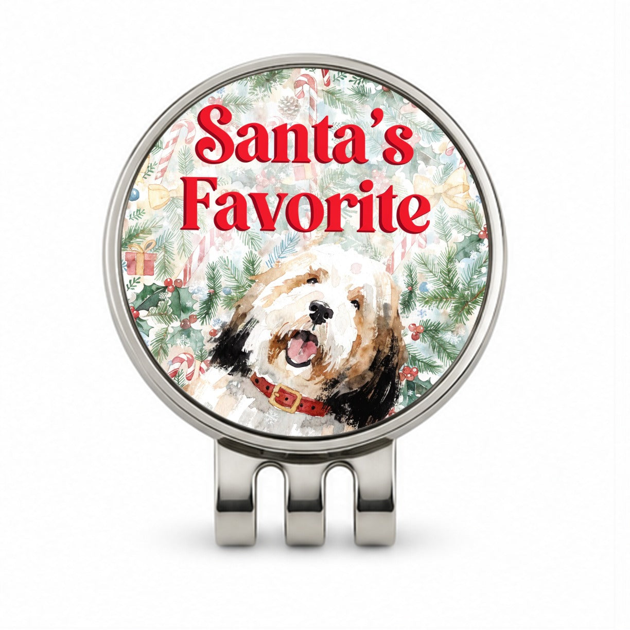 Old English Sheepdog Christmas Santa's Favorite Golf Hat Clip with Ball Marker
