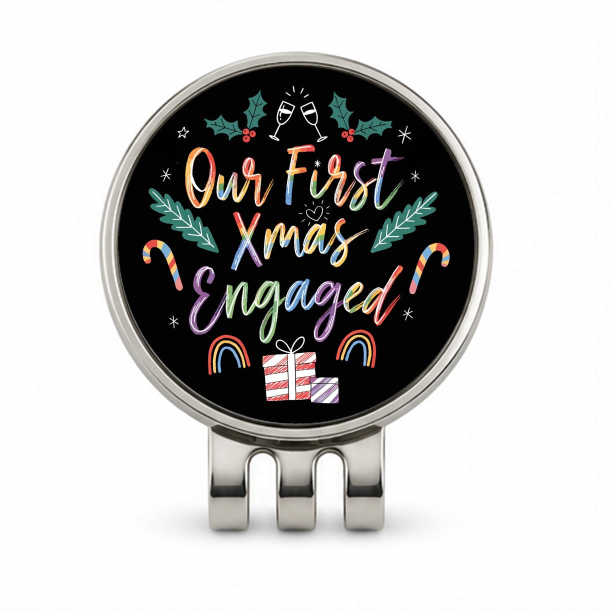 Our First Christmas Xmas Engaged LGBTQ Pride Cute Golf Hat Clip with Ball Marker