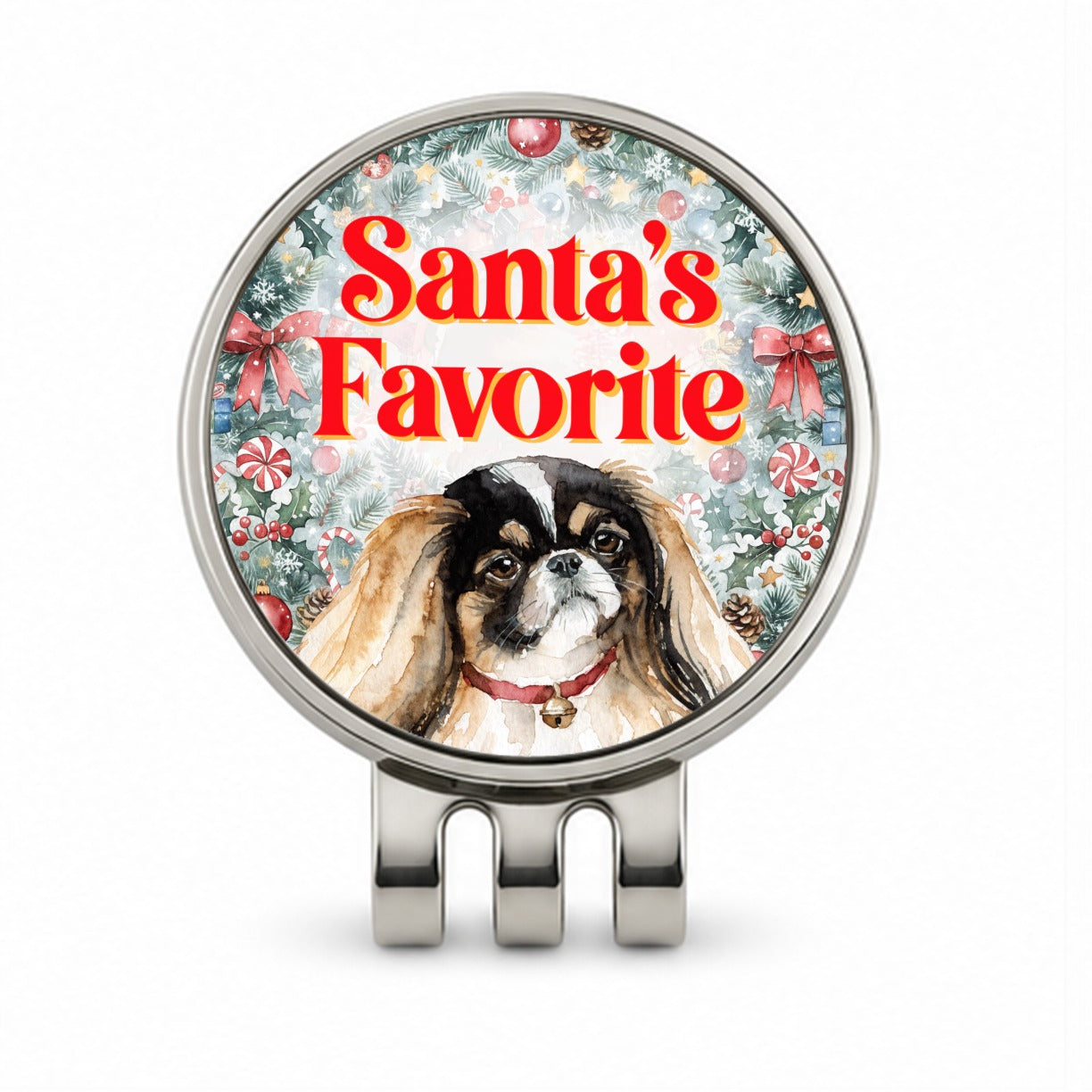 Pekingese Dog Christmas Santa's Favorite Golf Hat Clip with Ball Marker