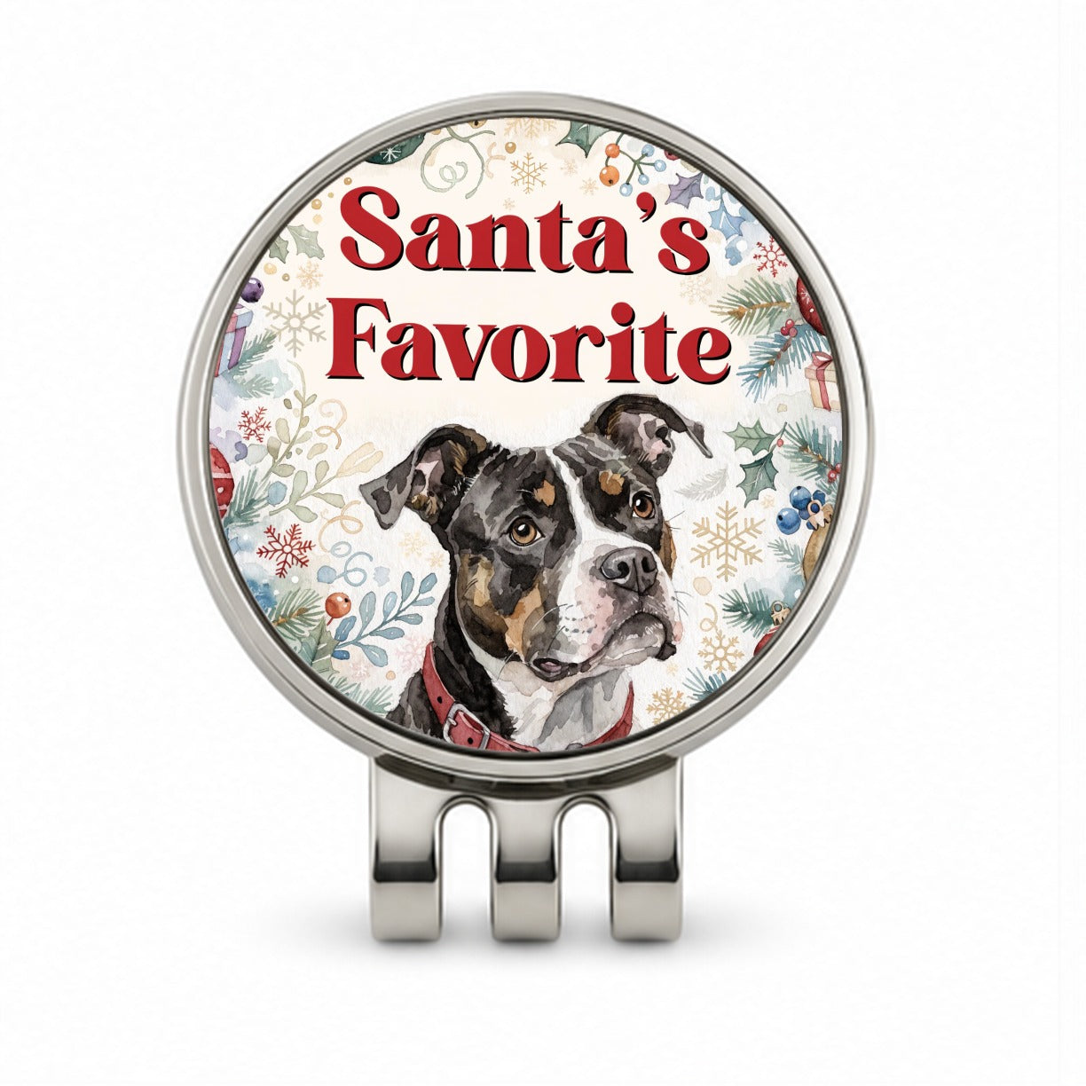 Pit Bull Mix Dog Christmas Santa's Favorite Golf Hat Clip with Ball Marker