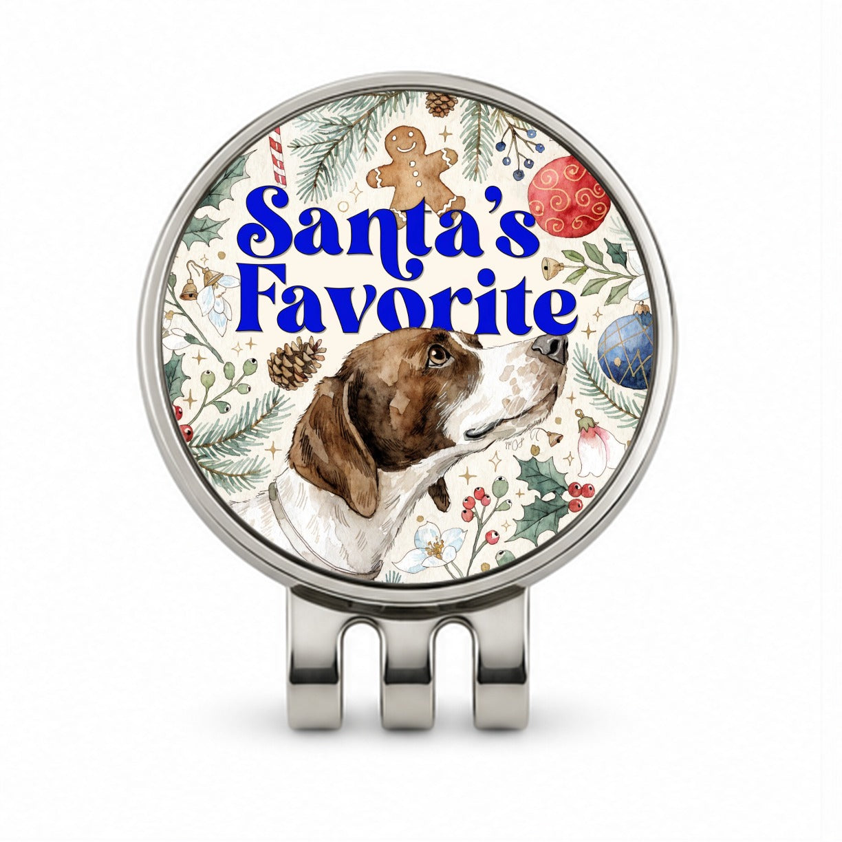 Pointer Dog Christmas Santa's Favorite Golf Hat Clip with Ball Marker