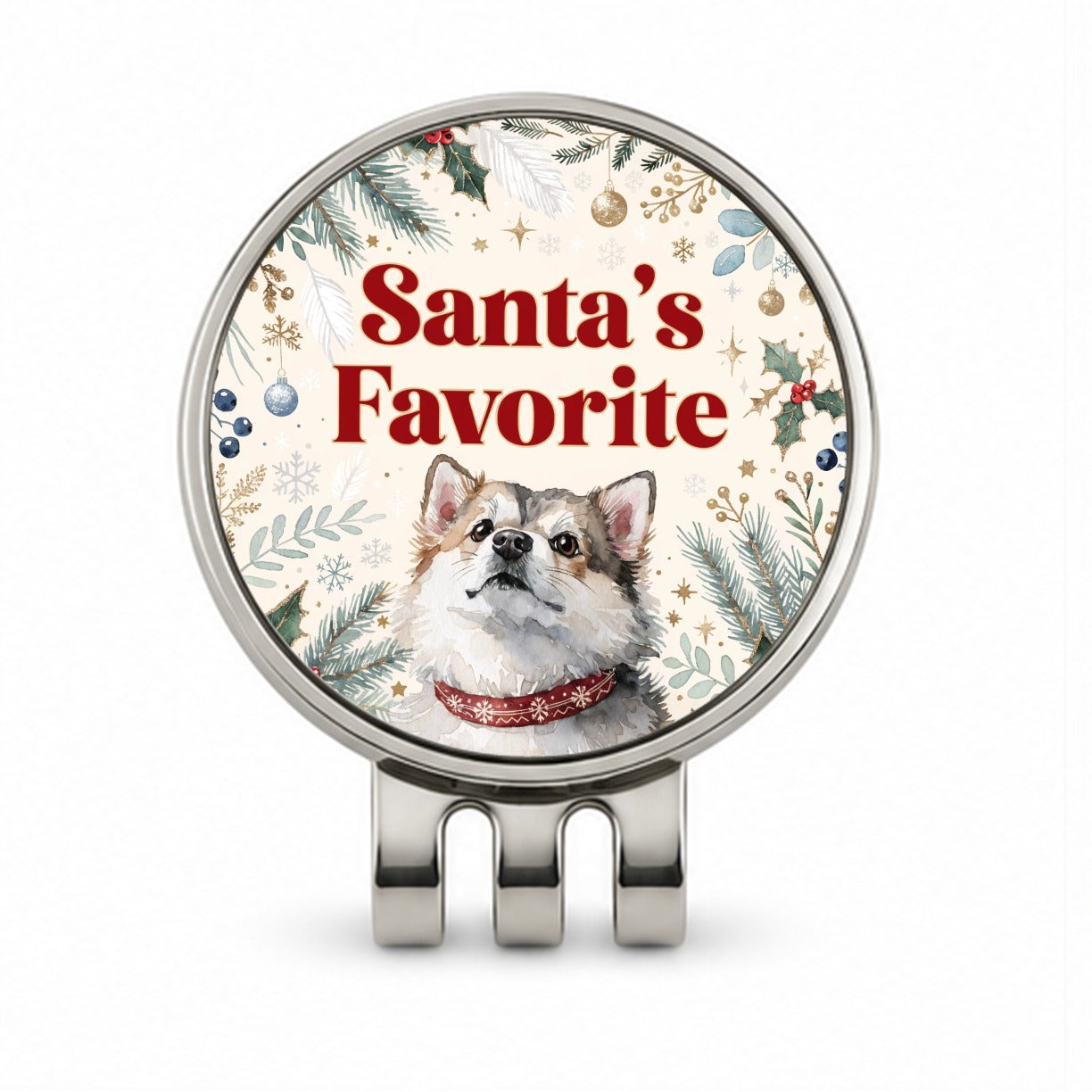 Pomsky Dog Christmas Santa's Favorite Golf Hat Clip with Ball Marker