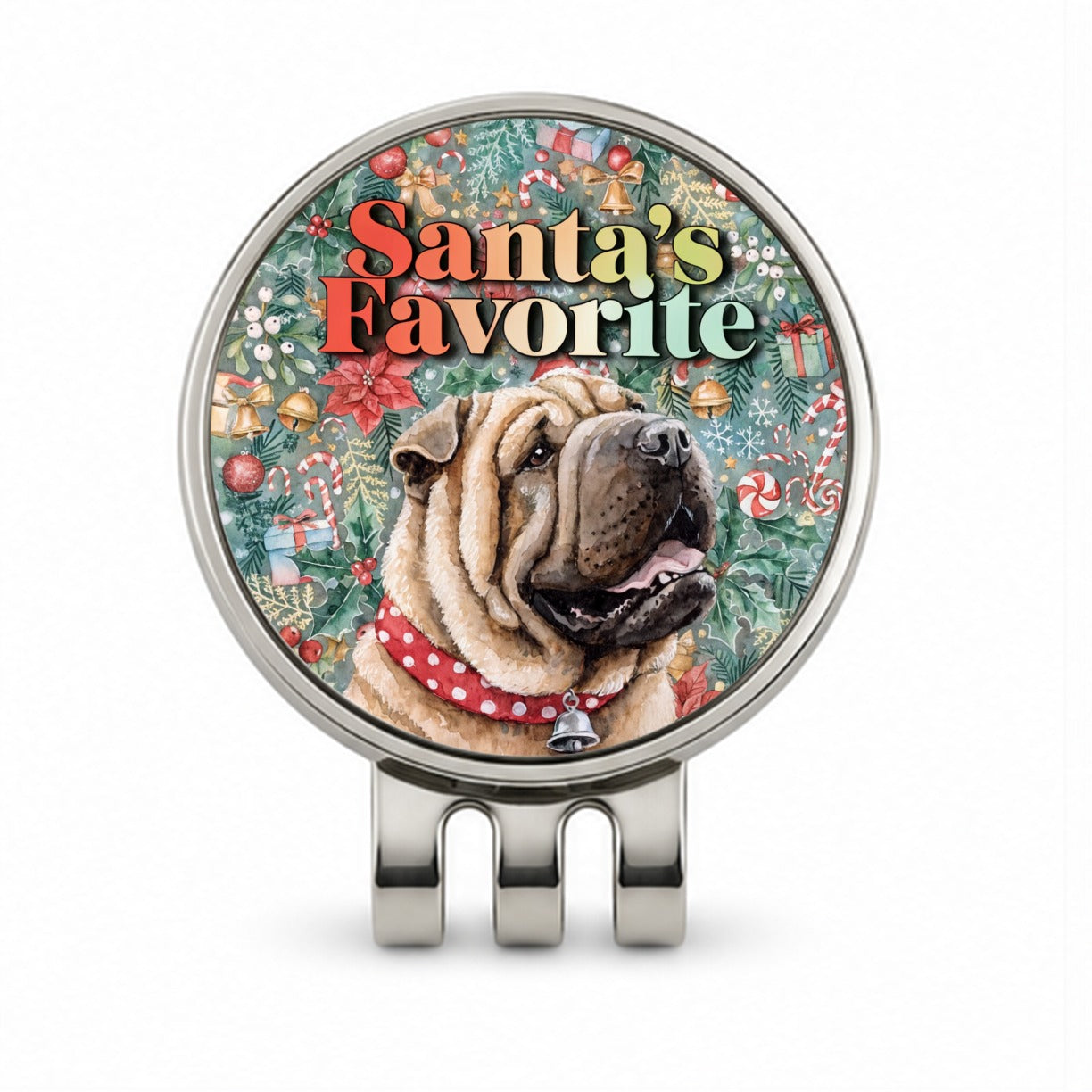 Shar Pei Dog Christmas Santa's Favorite Golf Hat Clip with Ball Marker