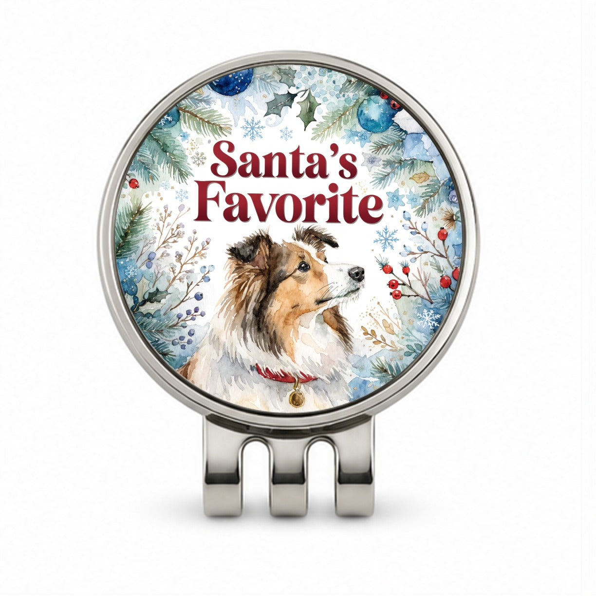 Shetland Sheepdog Christmas Santa's Favorite Golf Hat Clip with Ball Marker