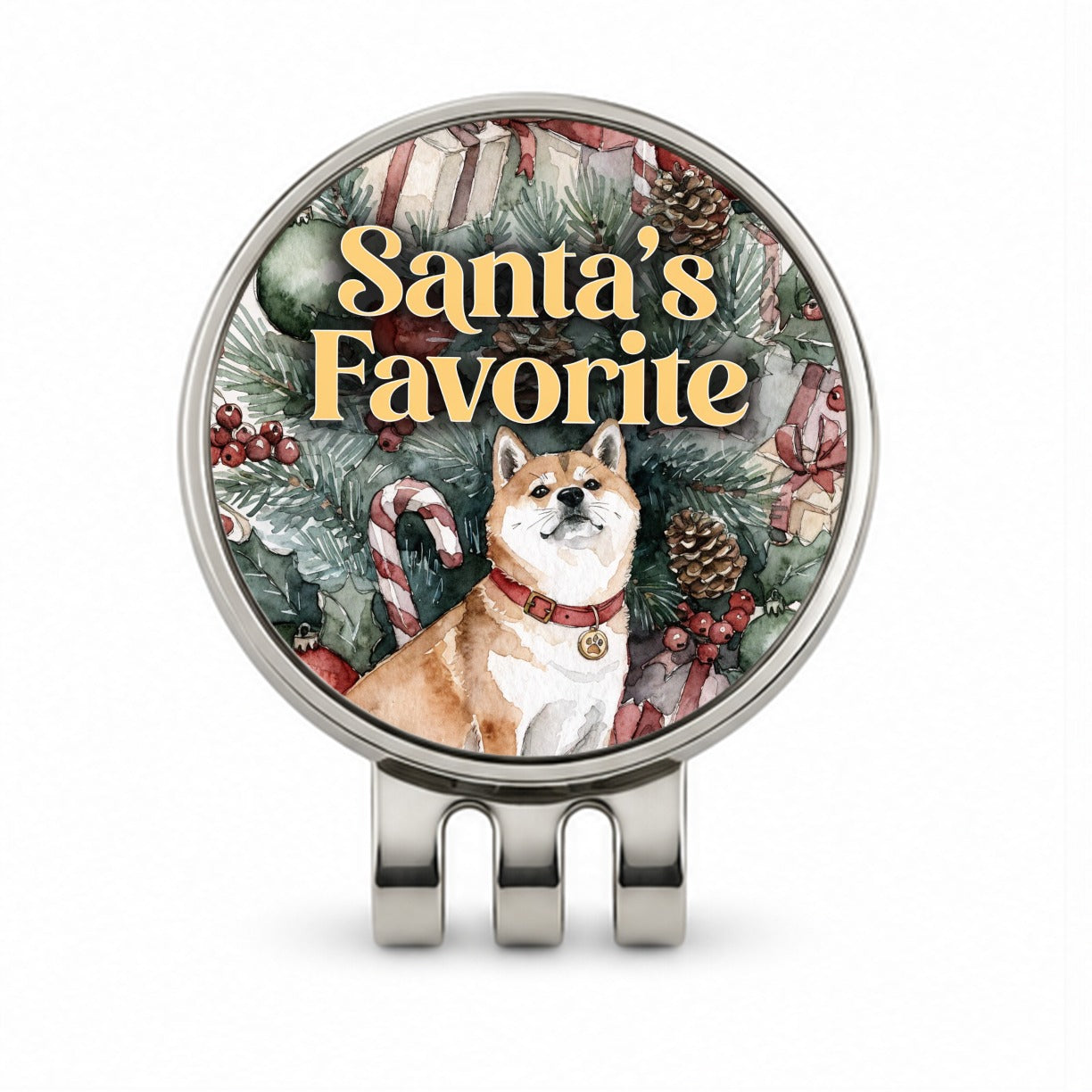 Shiba Inu Dog Christmas Santa's Favorite Golf Hat Clip with Ball Marker