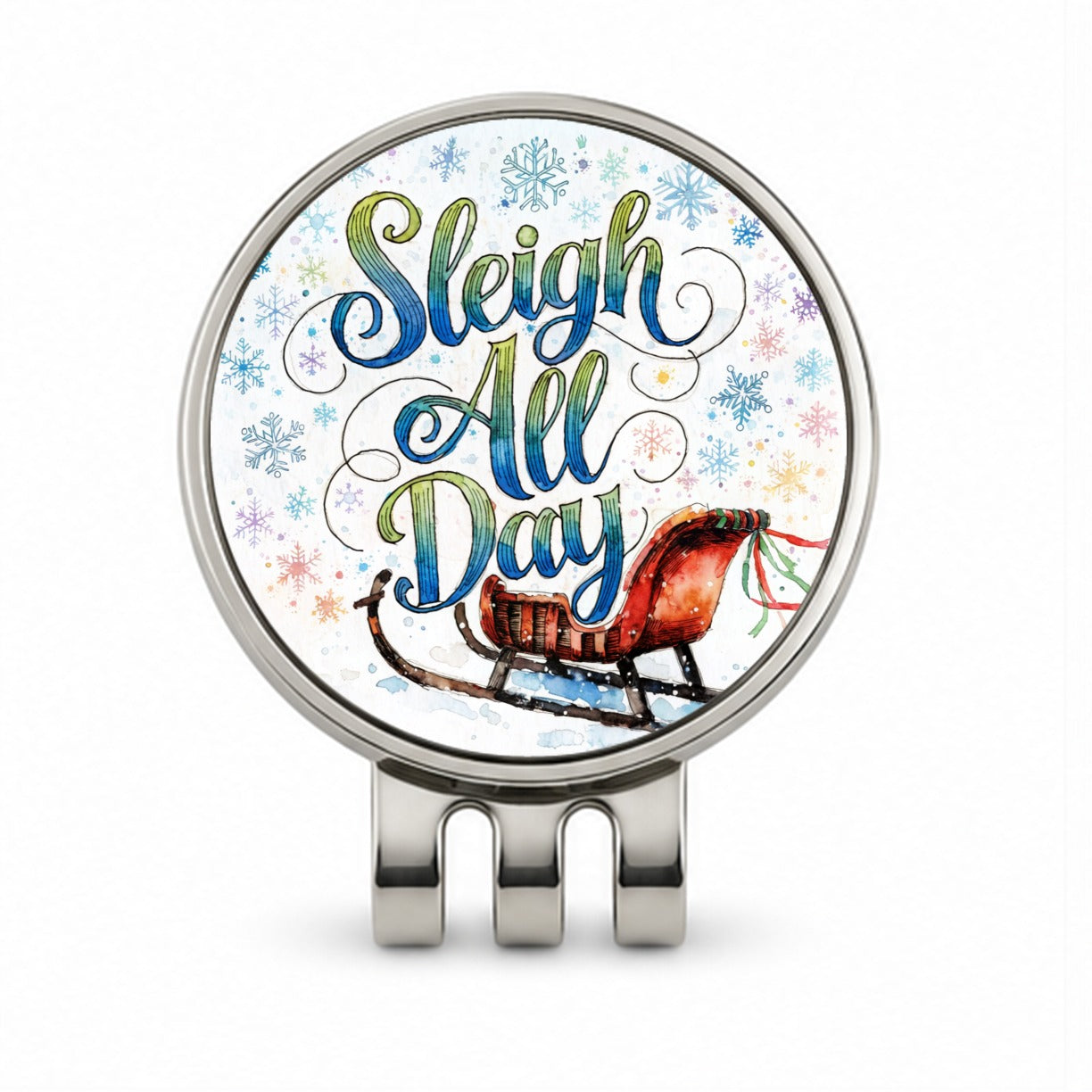 Sleigh Slay All Day Christmas Funny Snowflakes Golf Hat Clip with Ball Marker