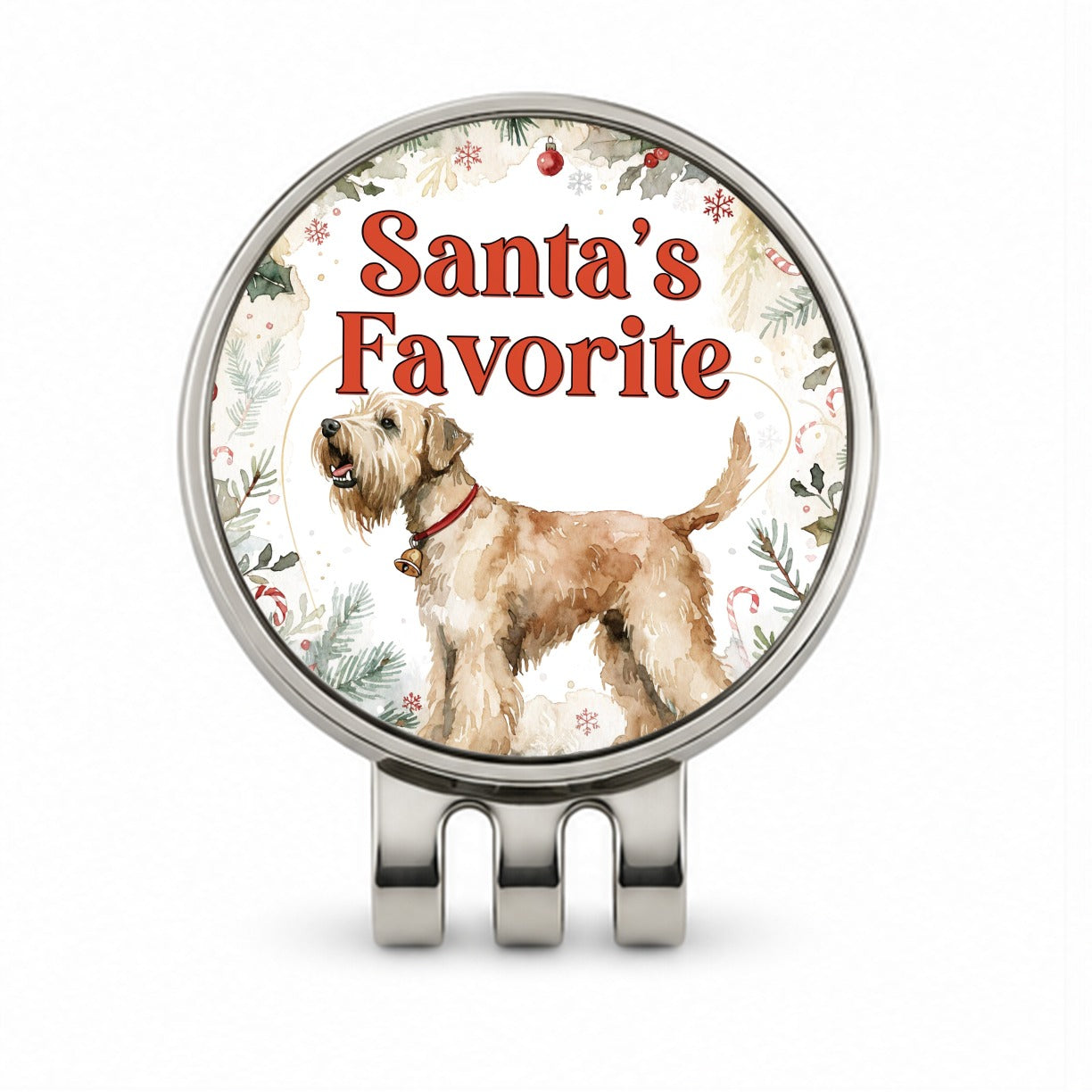 Soft Coated Wheaten Terrier Dog Christmas Santa's Favorite Golf Hat Clip with Ball Marker