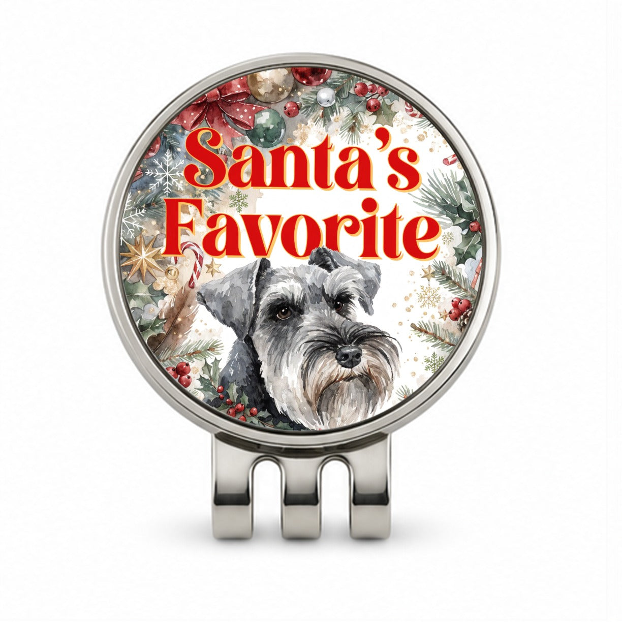 Standard Schnauzer Dog Christmas Santa's Favorite Golf Hat Clip with Ball Marker