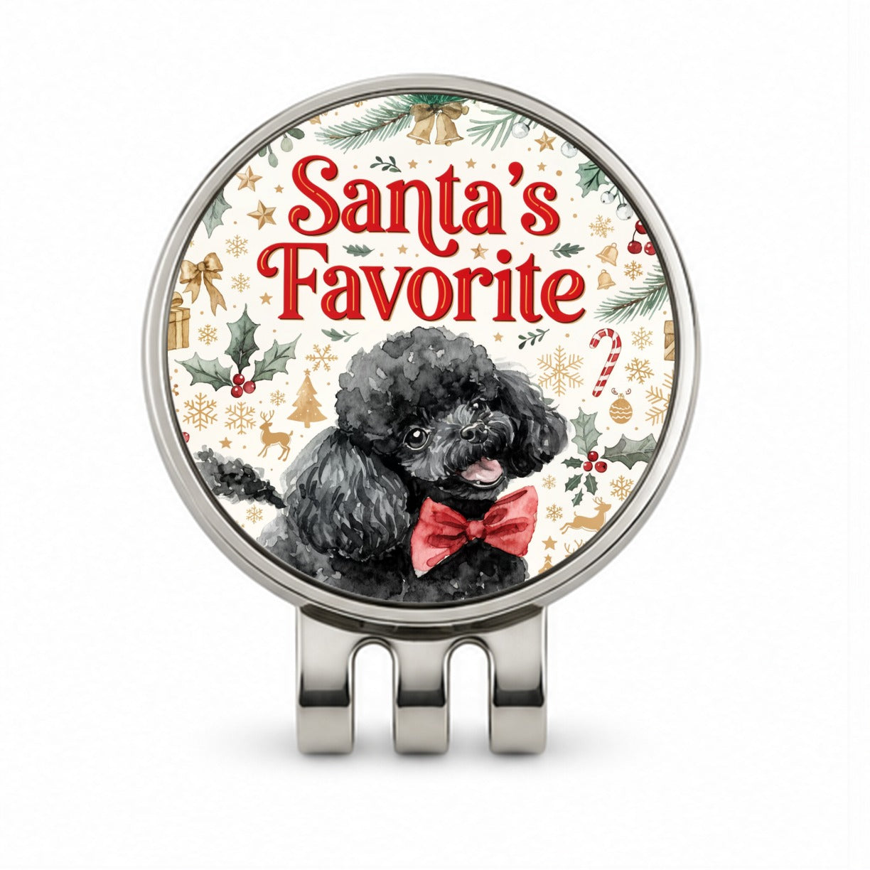 Toy Poodle Dog Christmas Santa's Favorite Golf Hat Clip with Ball Marker