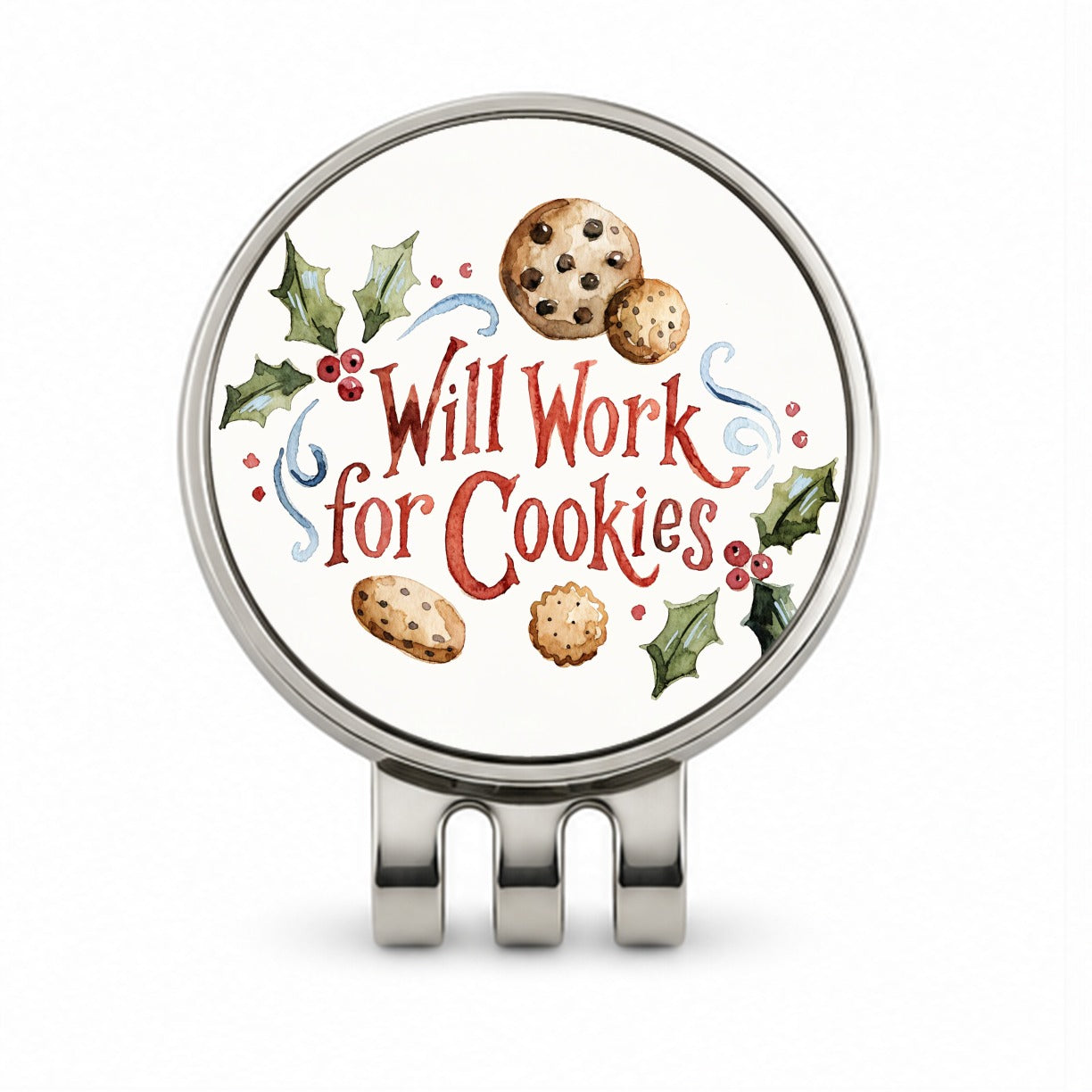Will Work For Cookies Christmas Funny Golf Hat Clip with Ball Marker