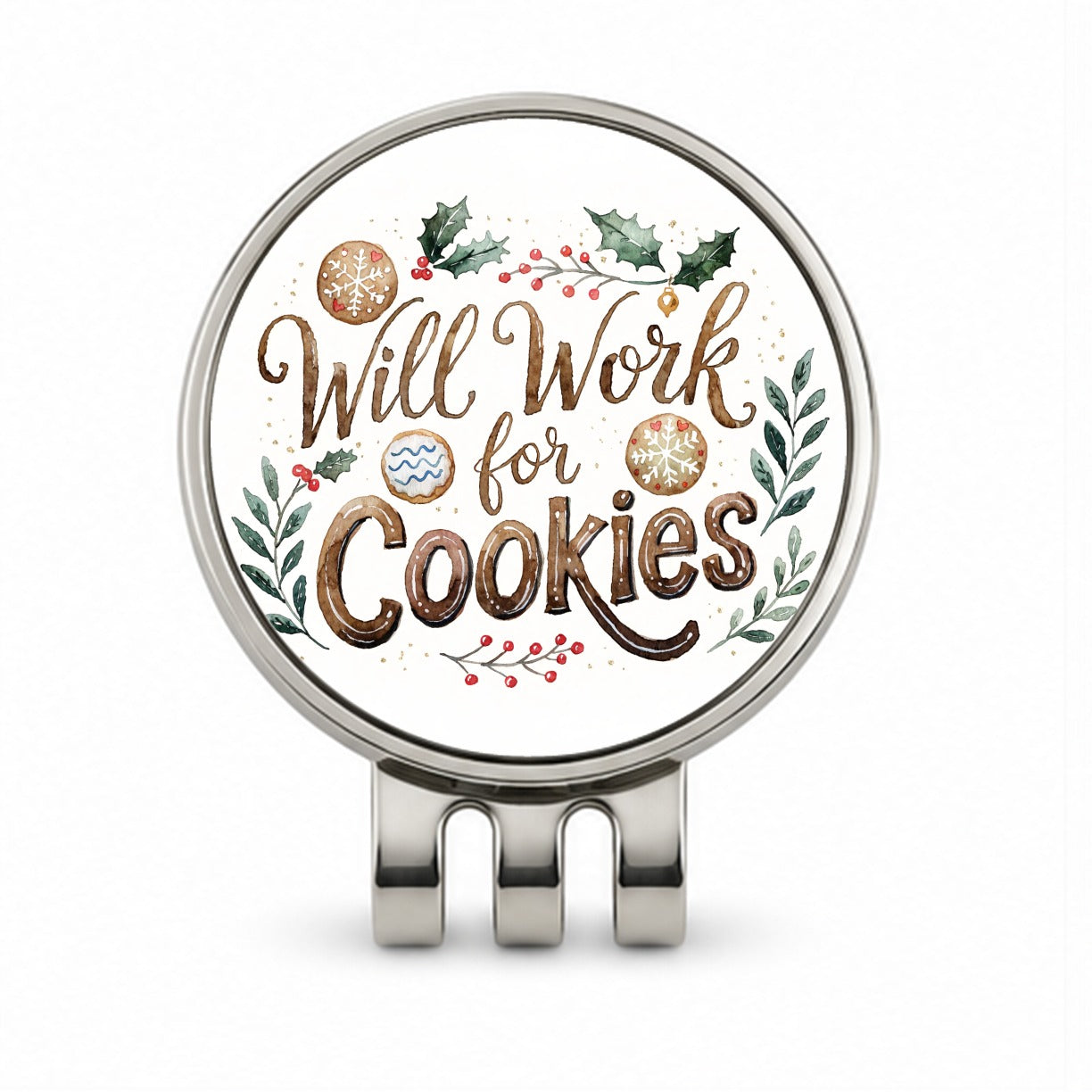 Will Work For Cookies Christmas Golf Hat Clip with Ball Marker