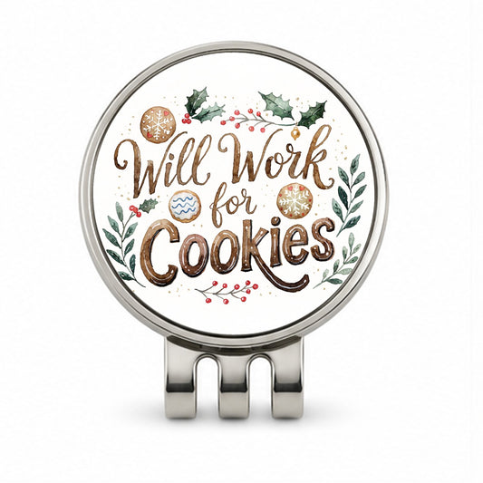 Will Work For Cookies Christmas Golf Hat Clip with Ball Marker