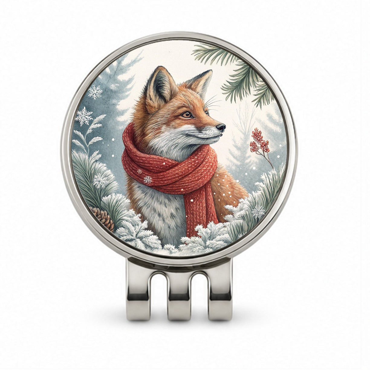 Winter Fox With Scarf Christmas Golf Hat Clip with Ball Marker