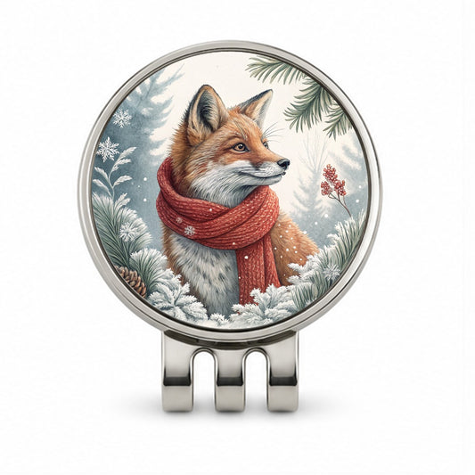 Winter Fox With Scarf Christmas Golf Hat Clip with Ball Marker