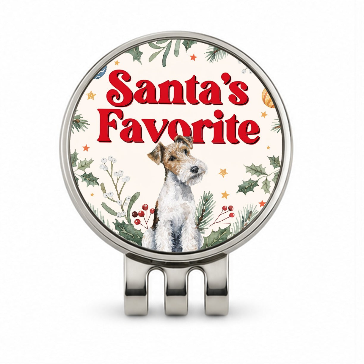 Wire Fox Terrier Dog Christmas Santa's Favorite Golf Hat Clip with Ball Marker