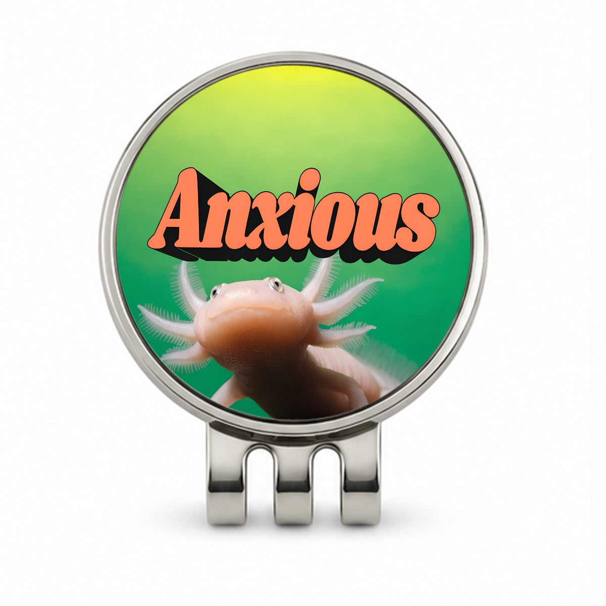 Anxious Axolotl Funny Golf Hat Clip with Ball Marker