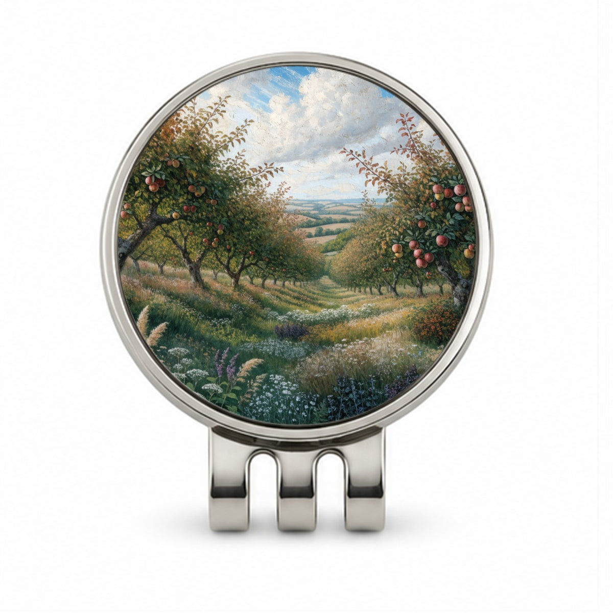 Apple Orchard Country Illustration Golf Hat Clip with Ball Marker