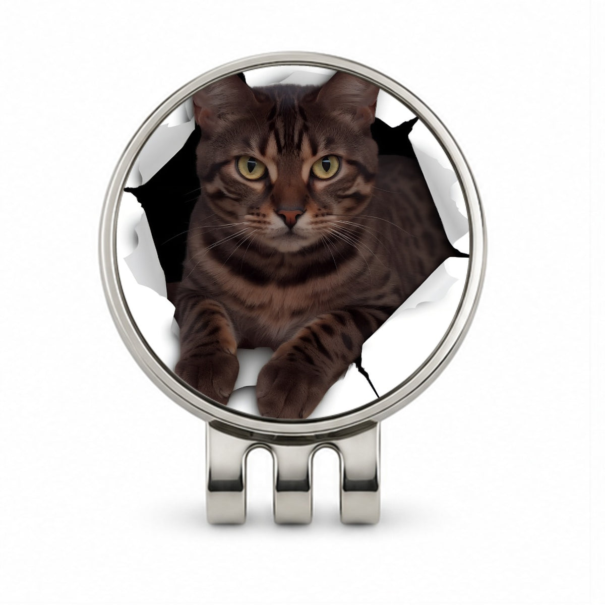 Bengal Cat Breakout Golf Hat Clip with Ball Marker