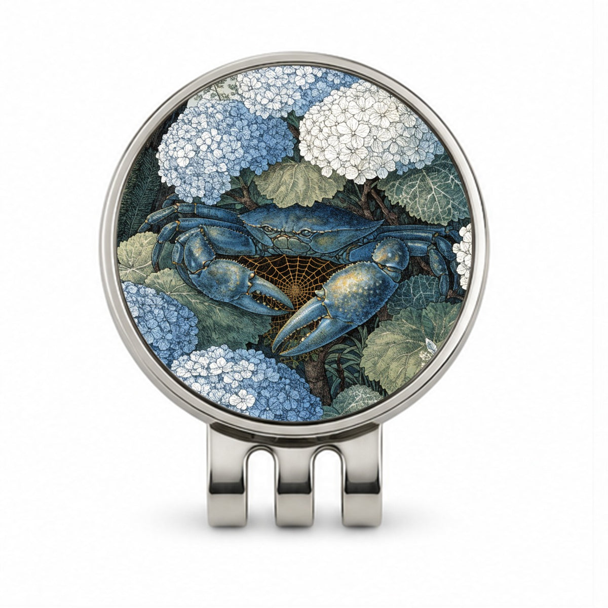 Blue Crab Hydrangea Garden Golf Hat Clip with Ball Marker