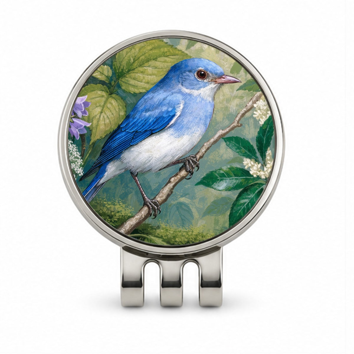 Bluebird Spring Wildflowers Golf Hat Clip with Ball Marker