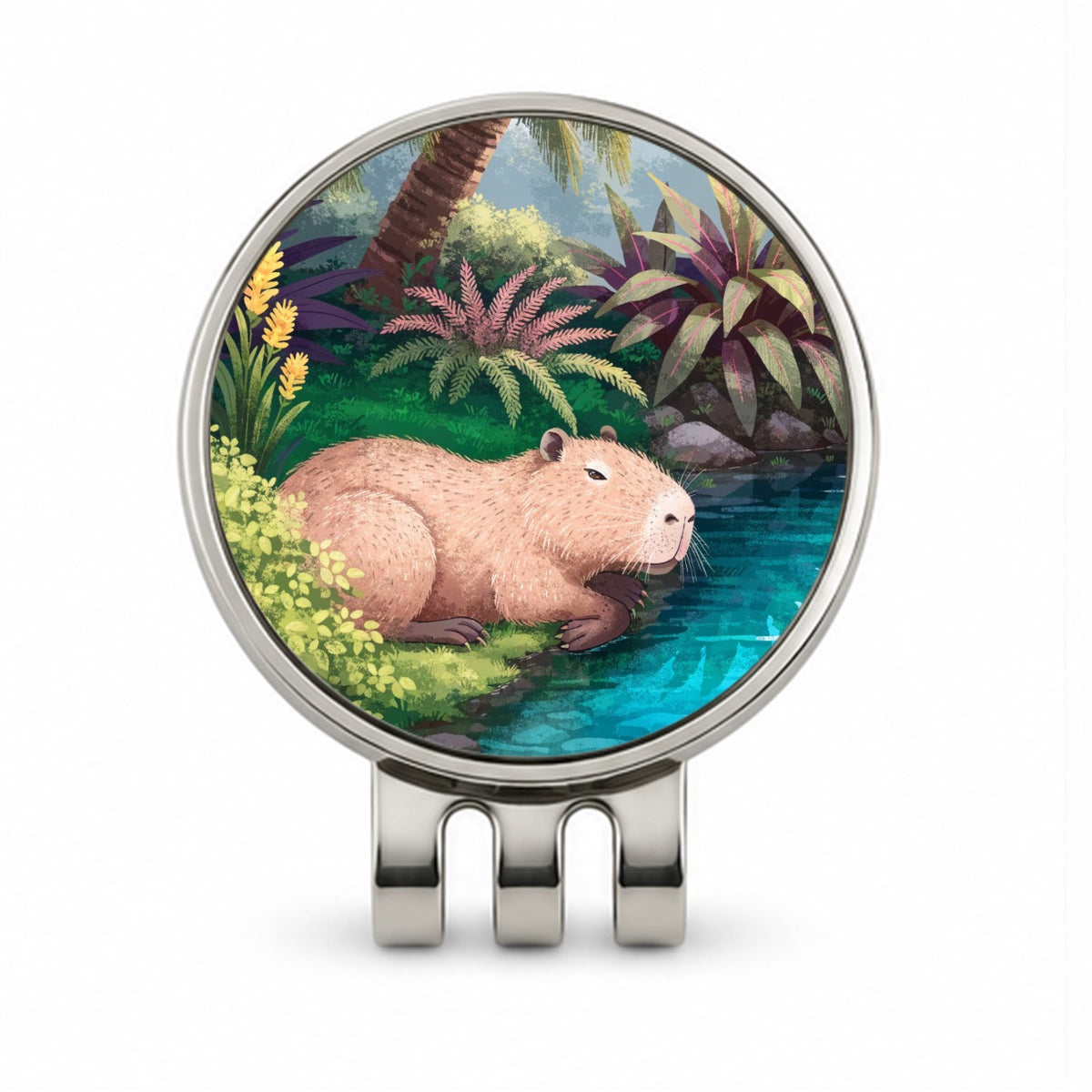 Capybara Tropical Pond Golf Hat Clip with Ball Marker
