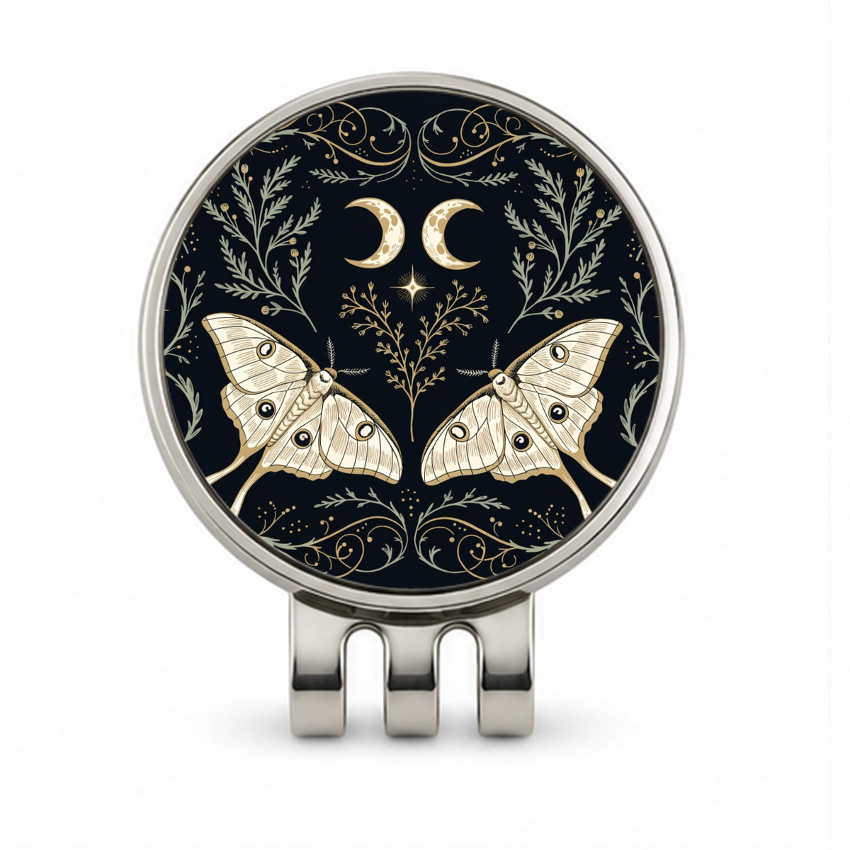 Celestial Moths Crescent Moons Golf Hat Clip with Ball Marker