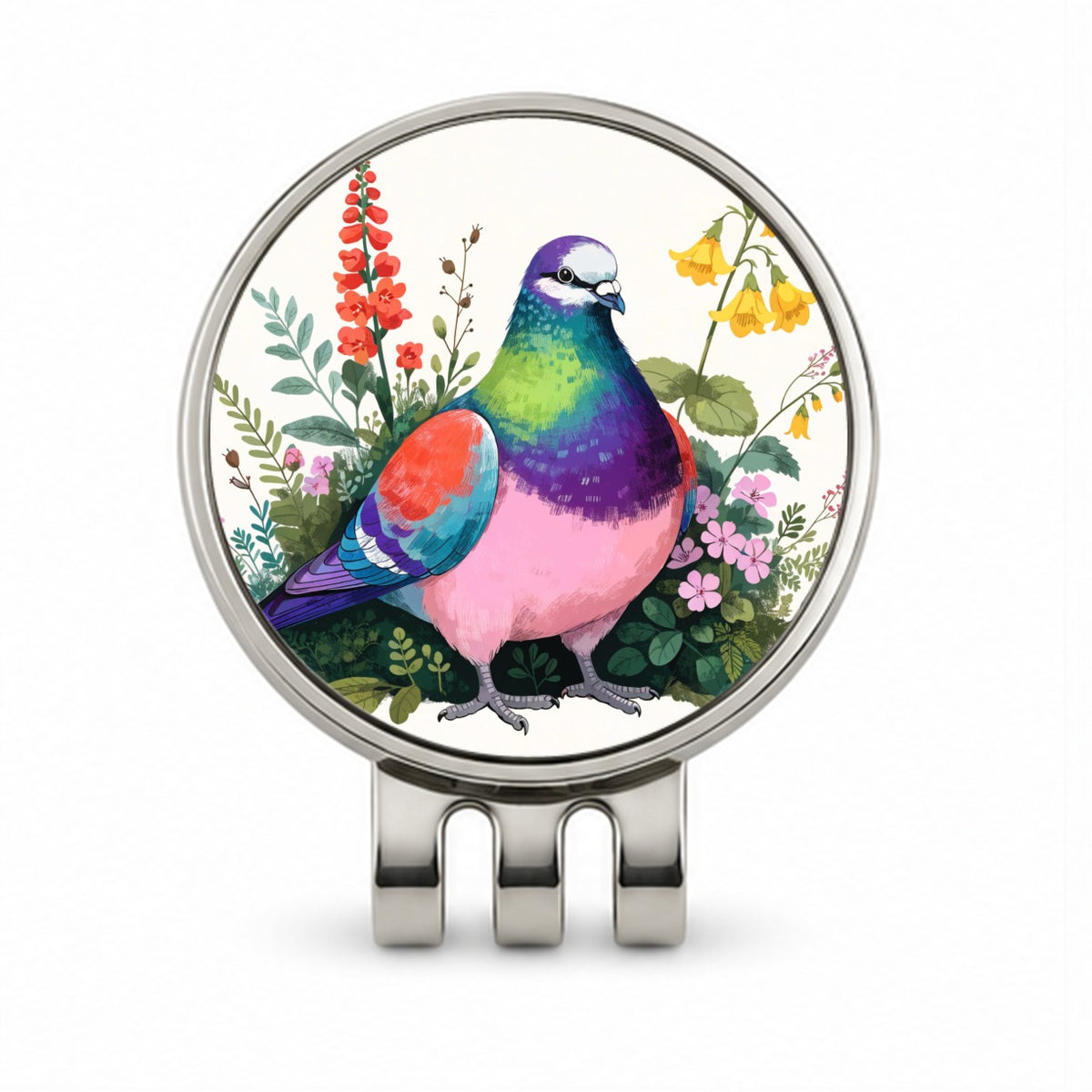 Charming Plump Pigeon Golf Hat Clip with Ball Marker