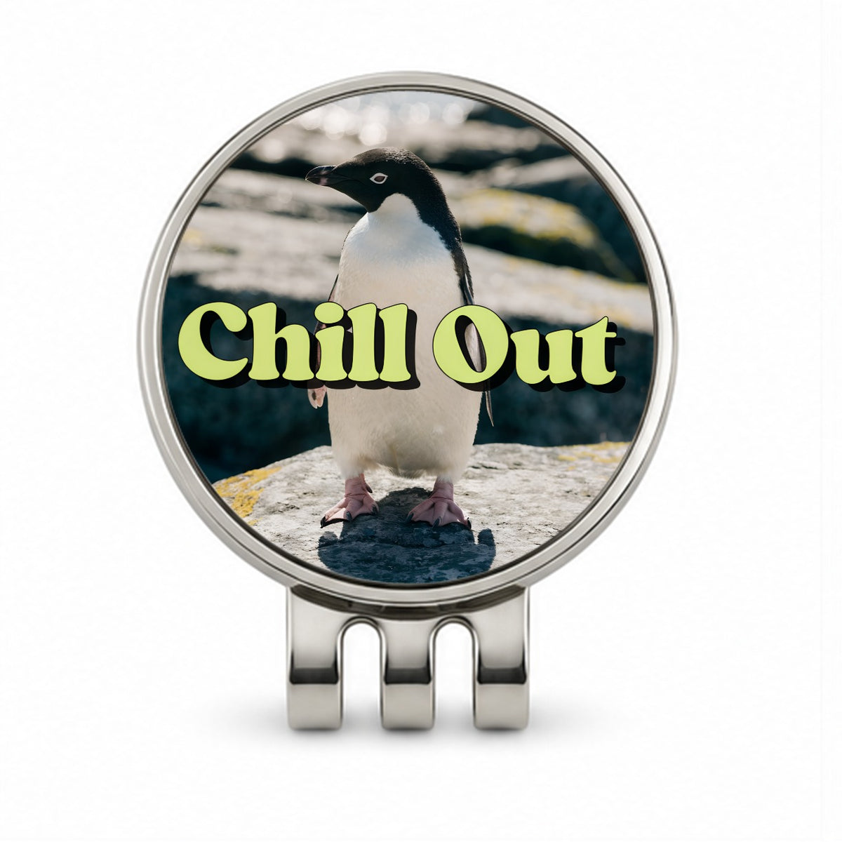 Chill Out Penguin Funny Golf Hat Clip with Ball Marker