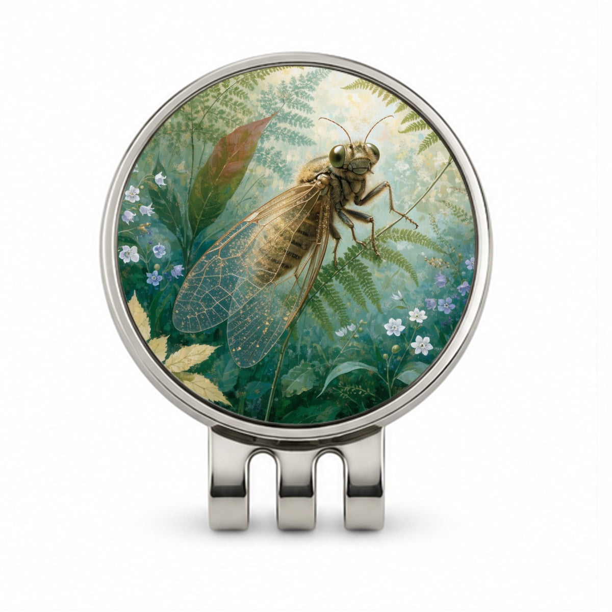 Cicada Summer Botanical Golf Hat Clip with Ball Marker