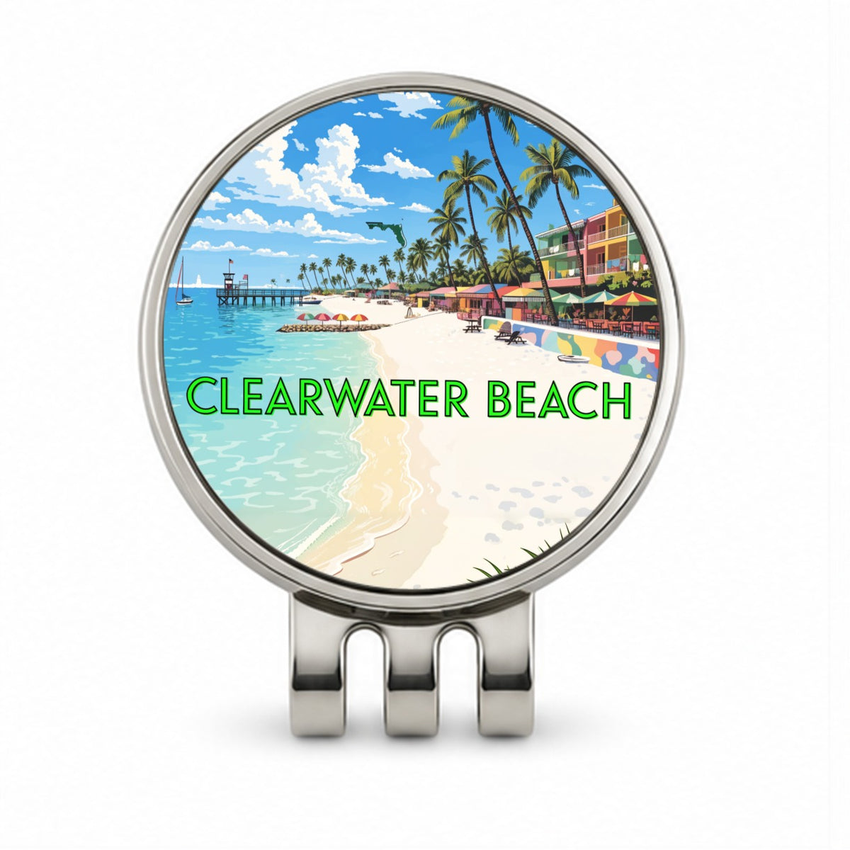 Clearwater Beach Florida Travel Golf Hat Clip with Ball Marker