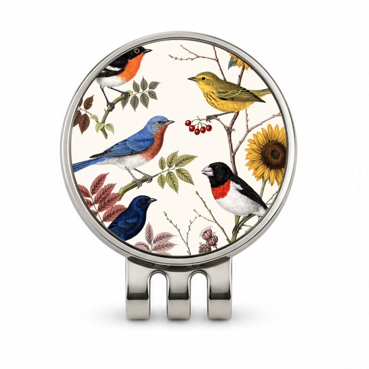 Colorful Backyard Songbirds Golf Hat Clip with Ball Marker
